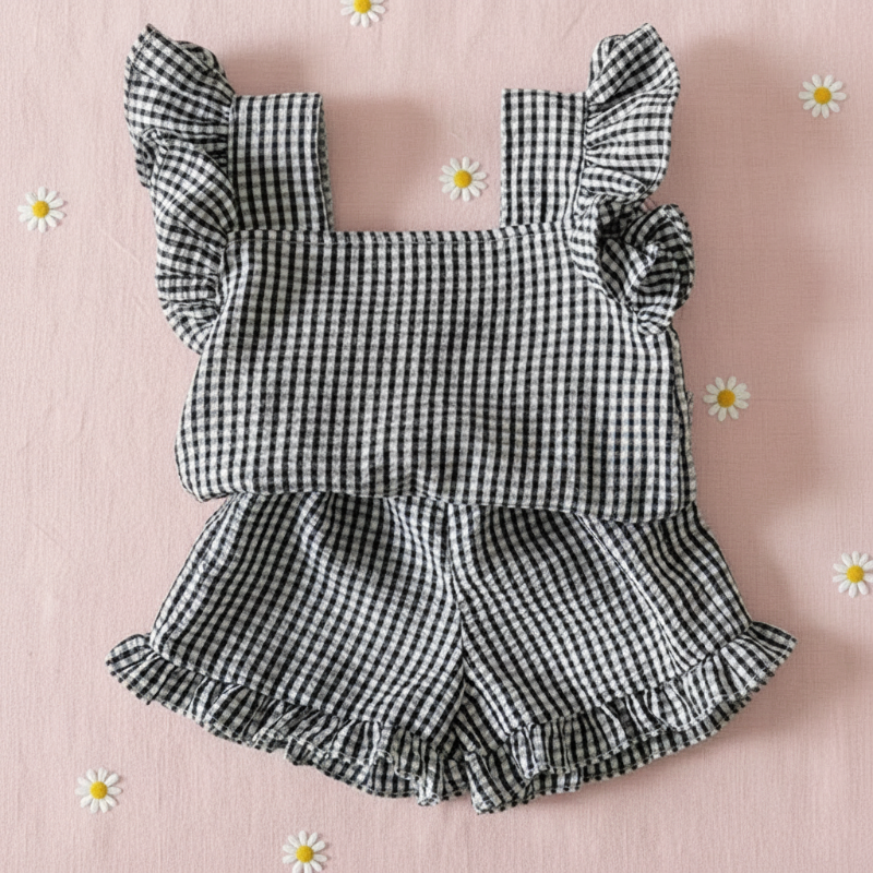 Kids Girls Ruffle Tee | Printed Design | Clothing Set Soft Fabric