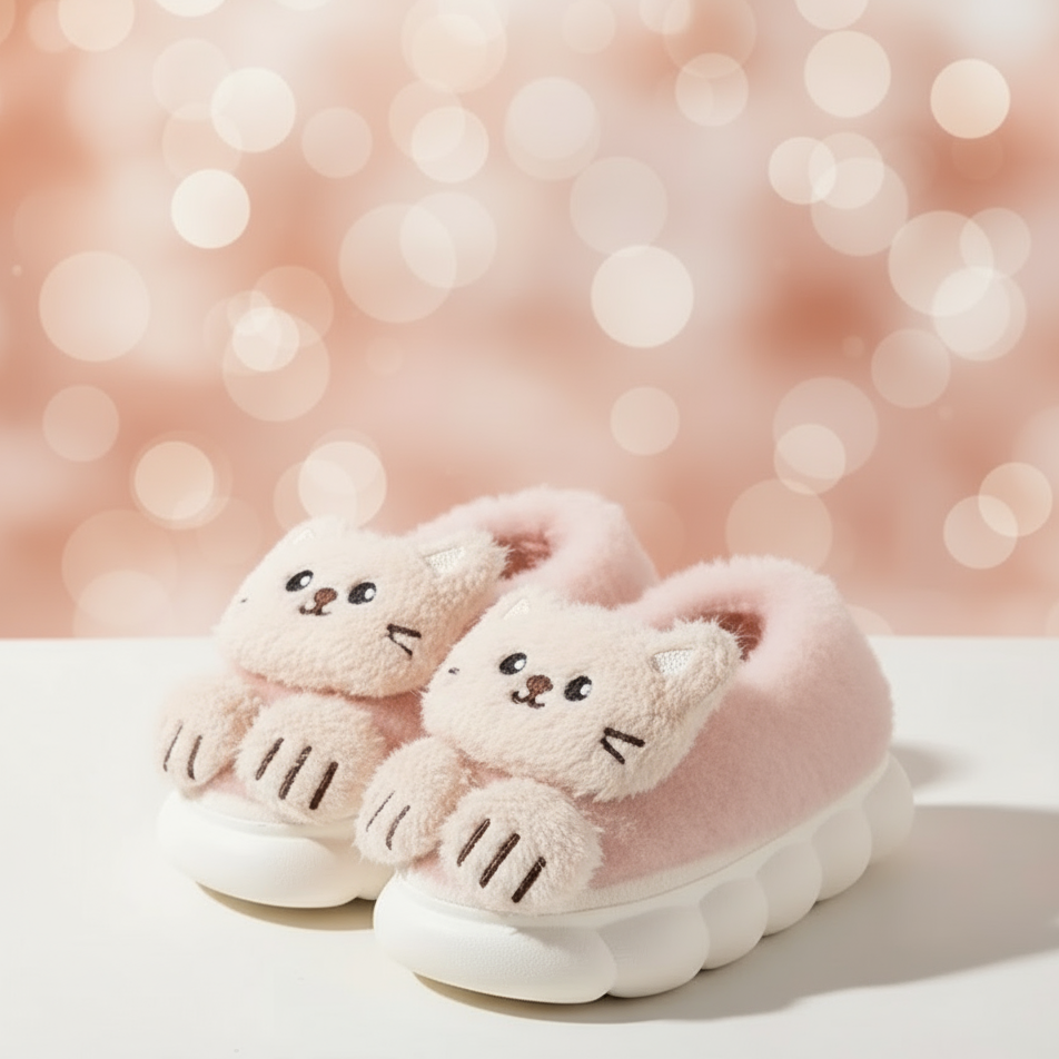 Kids Cat Slippers | Plush Design | Toddler Footwear Unisex Design