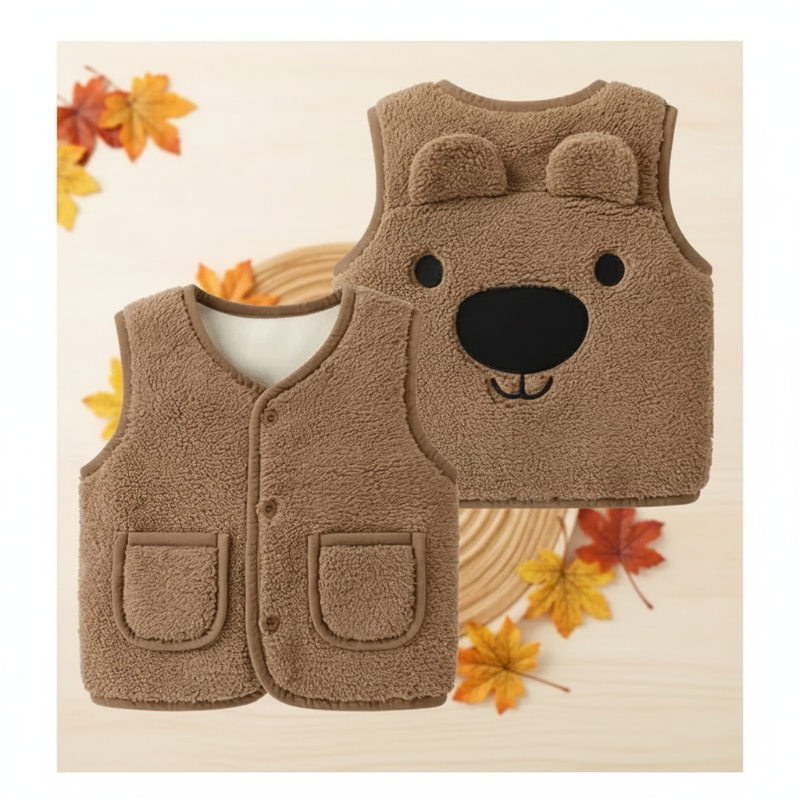 Kids Fleece Vest | Insulated Lining | Bear Design Unisex for Boys