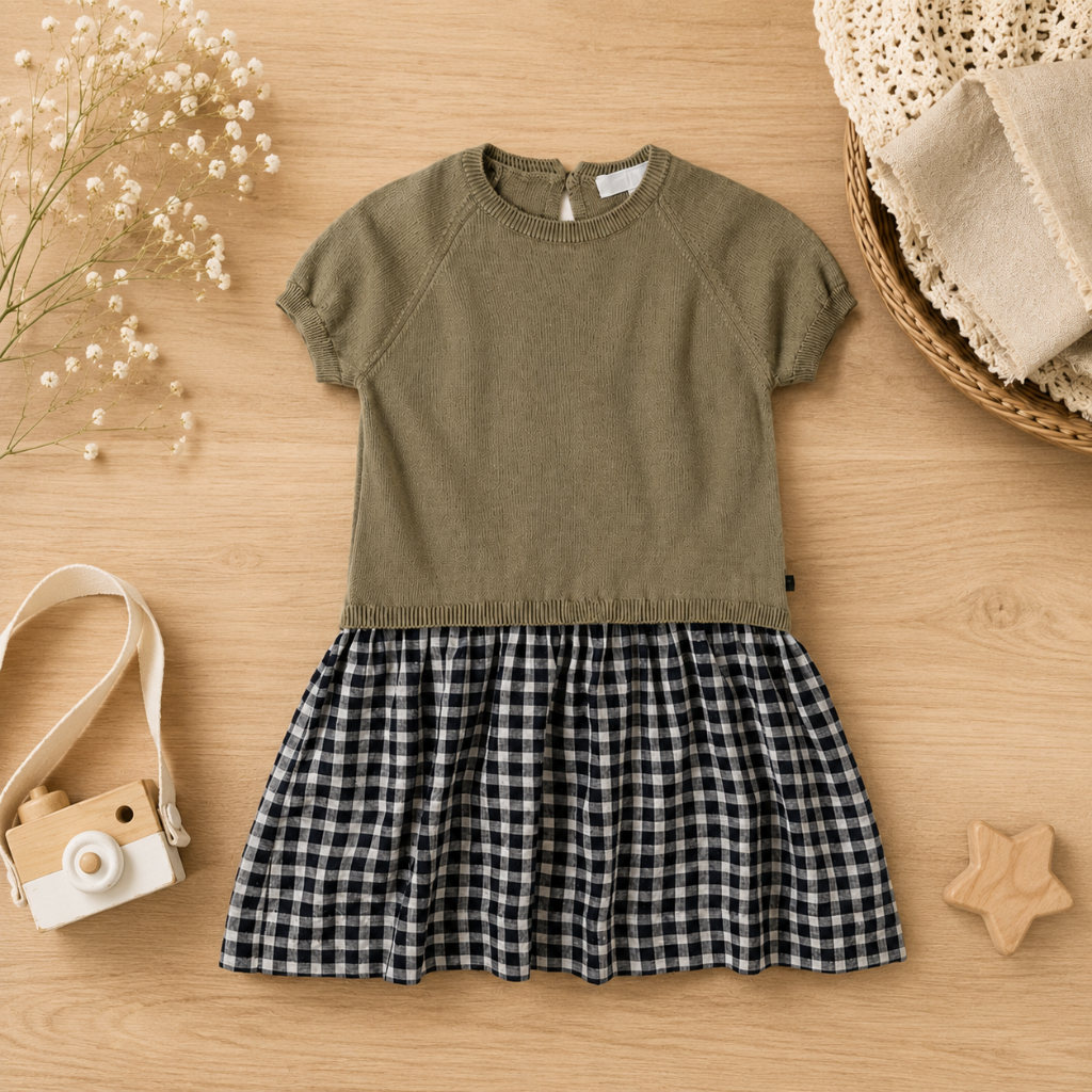 Kids Plaid Patchwork Dress | Checked Pattern | Girls Unisex Design