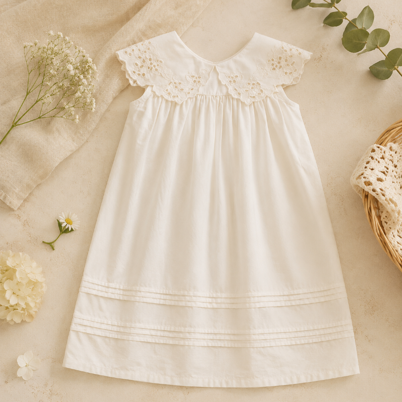 Kids Sleeveless Dress | Lace Collar | Structured Fit Unisex Design