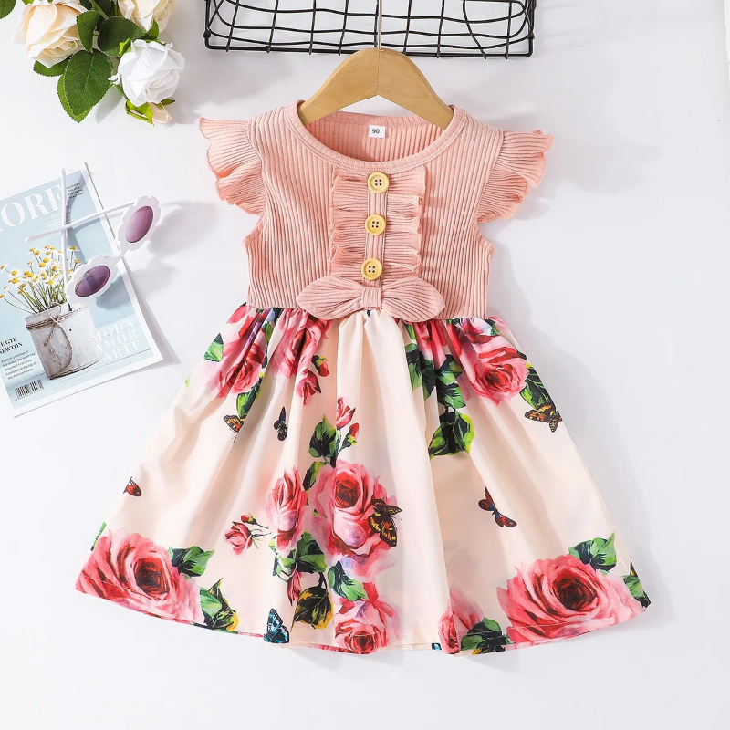 Kids Garden Dress | Floral Print | Sleeveless Cotton Design Girls