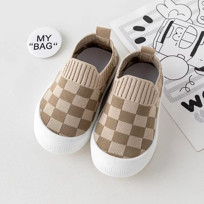 Kids Slip-On Shoe | Checked Pattern | Toddler Soft Fabric for Boys
