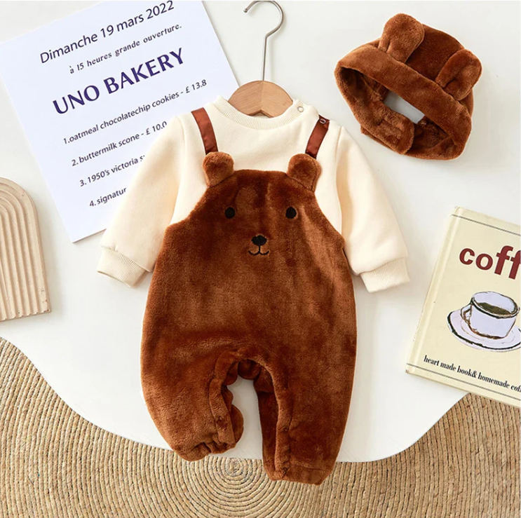 Kids Baby Romper | Plush Bodysuit | Matching Hat Set Unisex Design