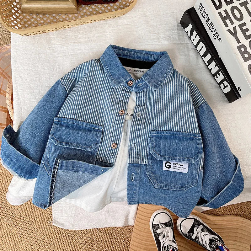 Kids Denim Jacket | Structured | Button Closure Elastic Waistband