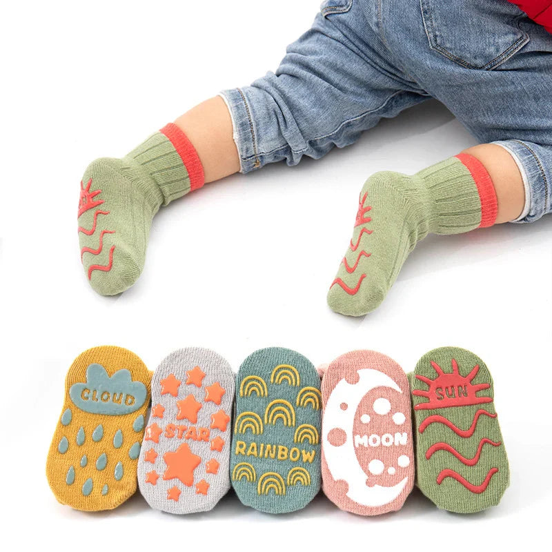 Kids Anti Slip Socks | Grip Sole | Multi Pack Cotton Blend for Boys