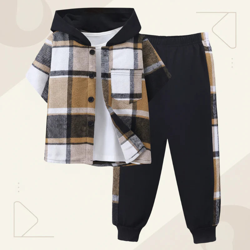 Kids Checkered Set | Button-Up Shirt | Matching Shorts Unisex Design