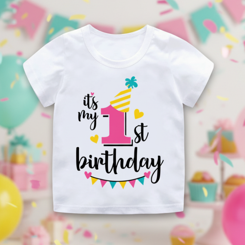 Kids Graphic Tee | Birthday Print | Short Sleeve Machine for All Ages