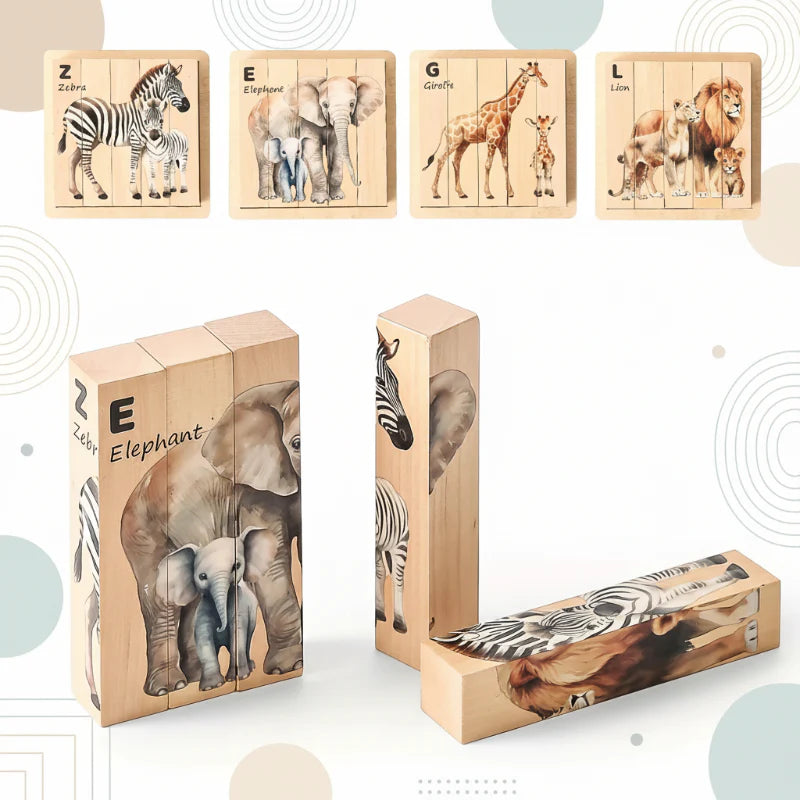 Kids Wood Blocks | Animal Puzzle | Interactive Play Unisex Design