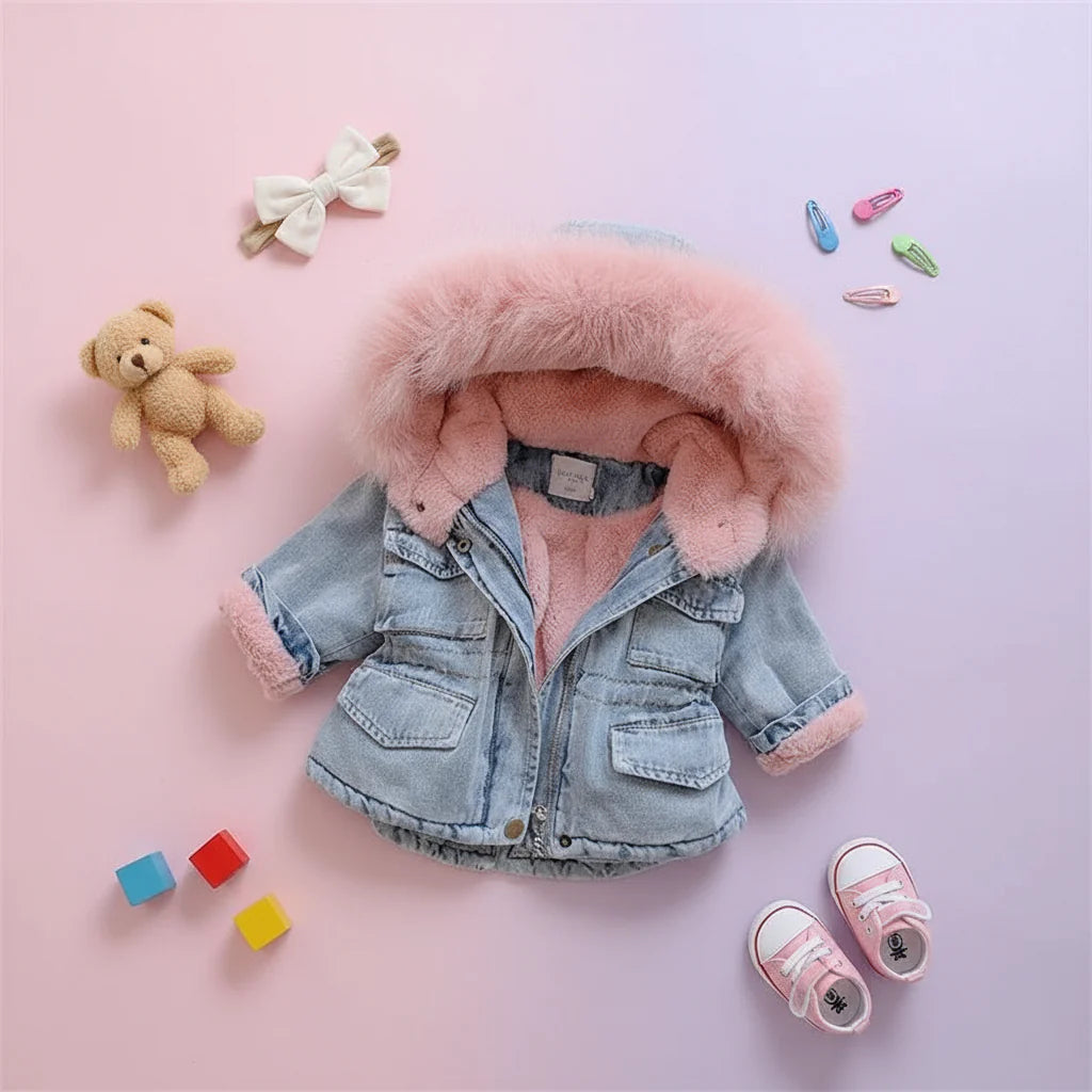Kids Winter Jacket | Denim Look | Hooded Design Elastic Waistband