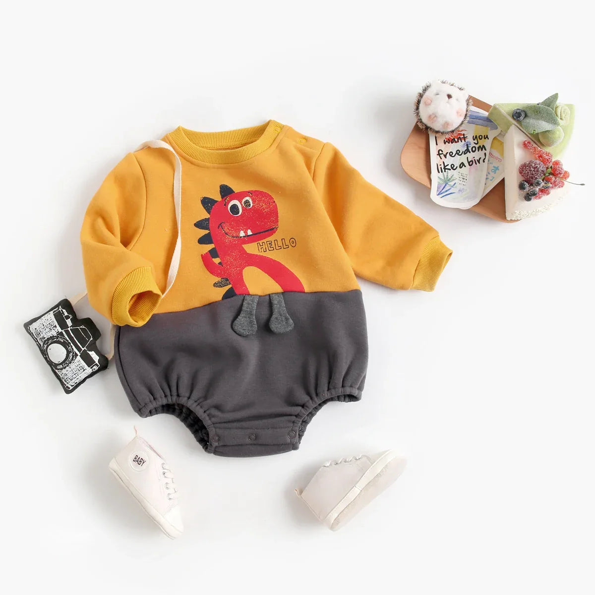 Kids Fleece Onesie | Dino Print | Snap Closure Unisex Design Cotton