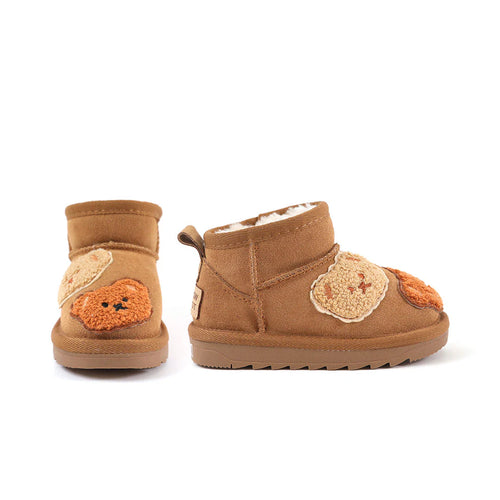 Mini Fashion - Suede Brown Ankle Boots with Bears