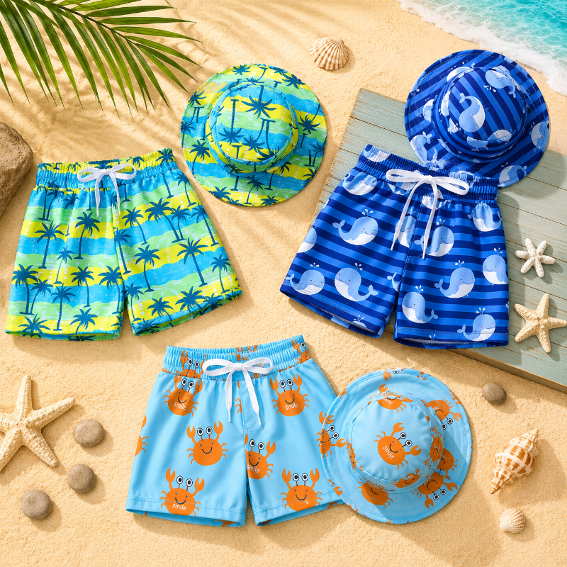 Beach Set – Colorful & Stylish – Printed Swim Shorts & Hat