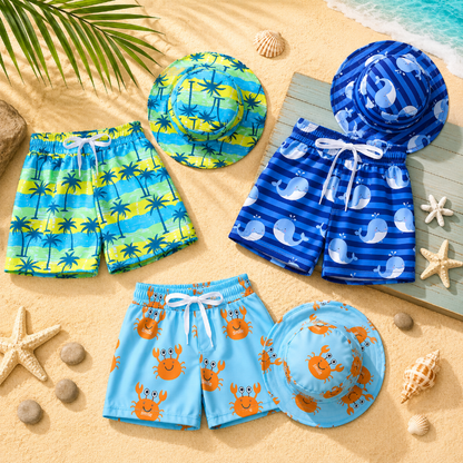 Beach Set – Colorful & Stylish – Printed Swim Shorts & Hat