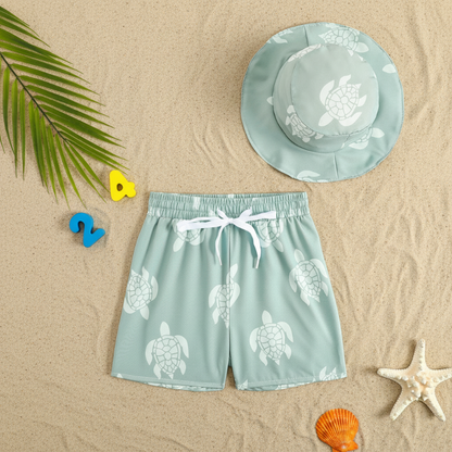 Beach Set – Colorful & Stylish – Printed Swim Shorts & Hat