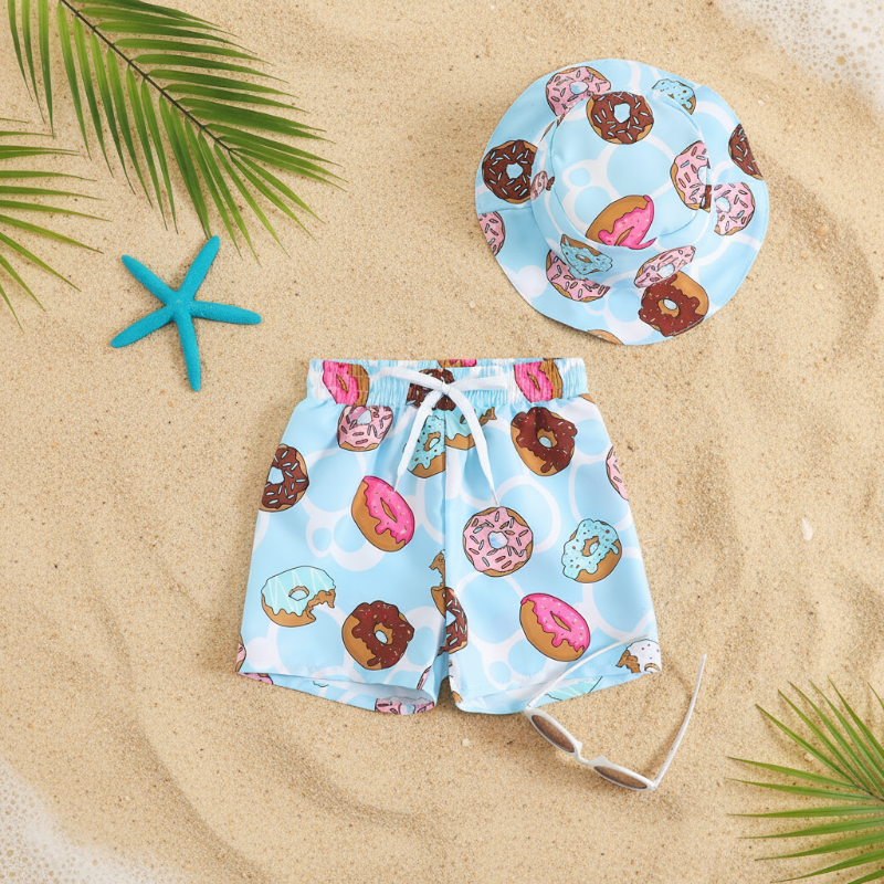 Beach Set – Colorful & Stylish – Printed Swim Shorts & Hat