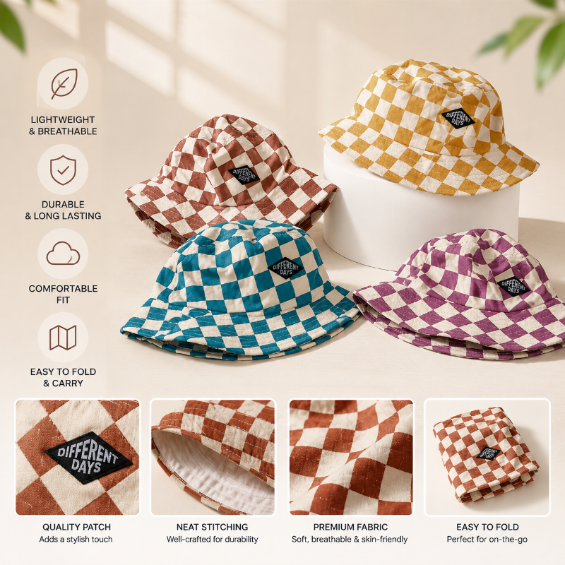 Bucket Hat – Cute & Protective – Kids Checkered Hat