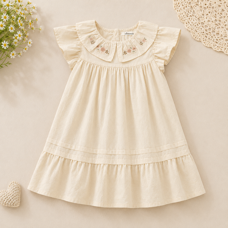 Short Sleeve Embroidery Dress – Elegant & Comfort – Boutique Girls Dress
