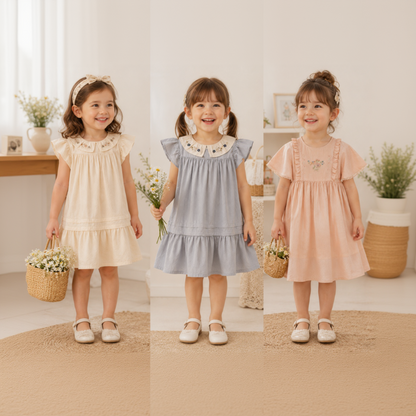 Short Sleeve Embroidery Dress – Elegant & Comfort – Boutique Girls Dress