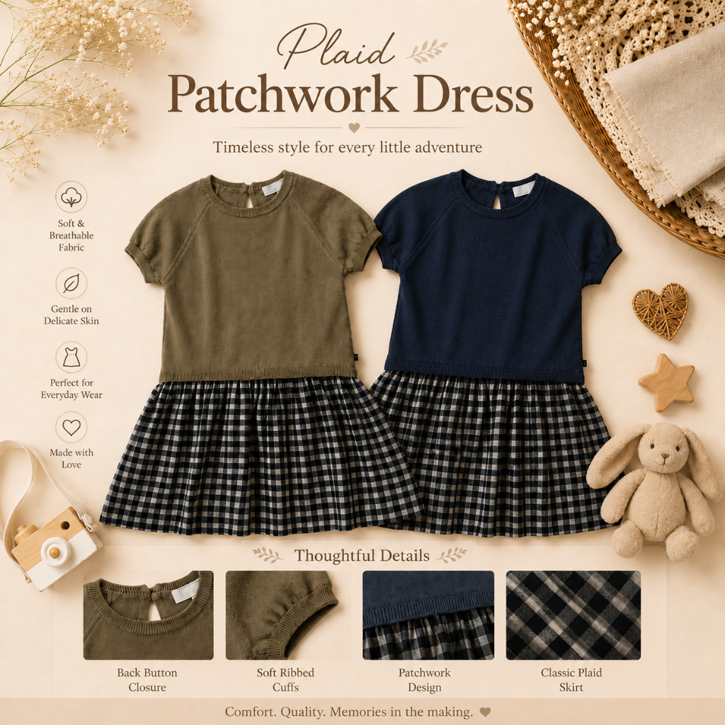 Plaid Patchwork Dress – Trendy & Airy – Checked Dress