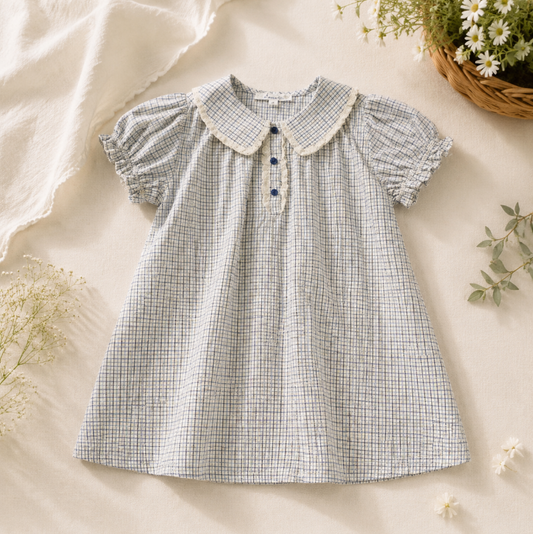Kids Check Dress | Puff Sleeves | Classic Collar Machine for All Ages