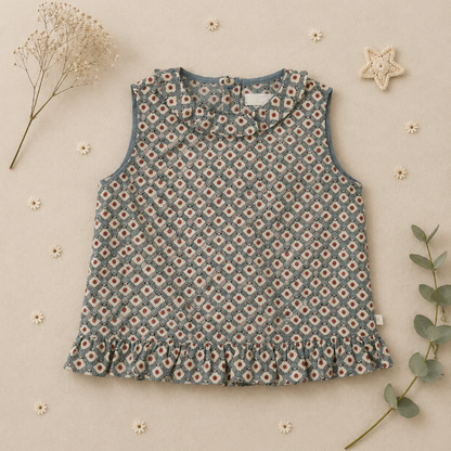 Matching Set – Comfortable & Daisy Print – Bloomer, Skirt & Blouse