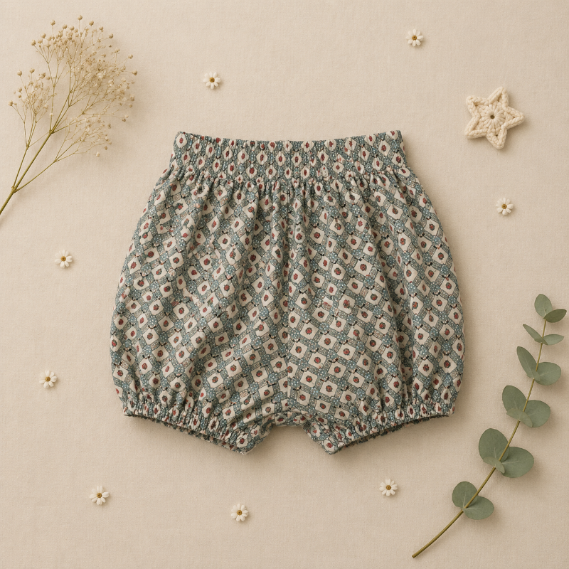 Matching Set – Comfortable & Daisy Print – Bloomer, Skirt & Blouse