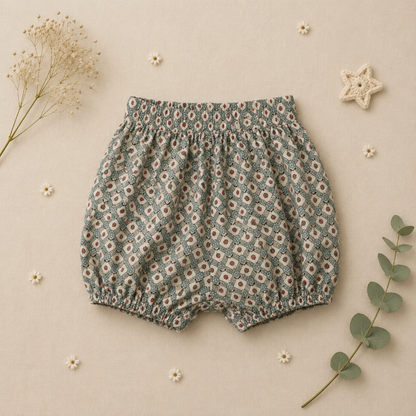 Matching Set – Comfortable & Daisy Print – Bloomer, Skirt & Blouse