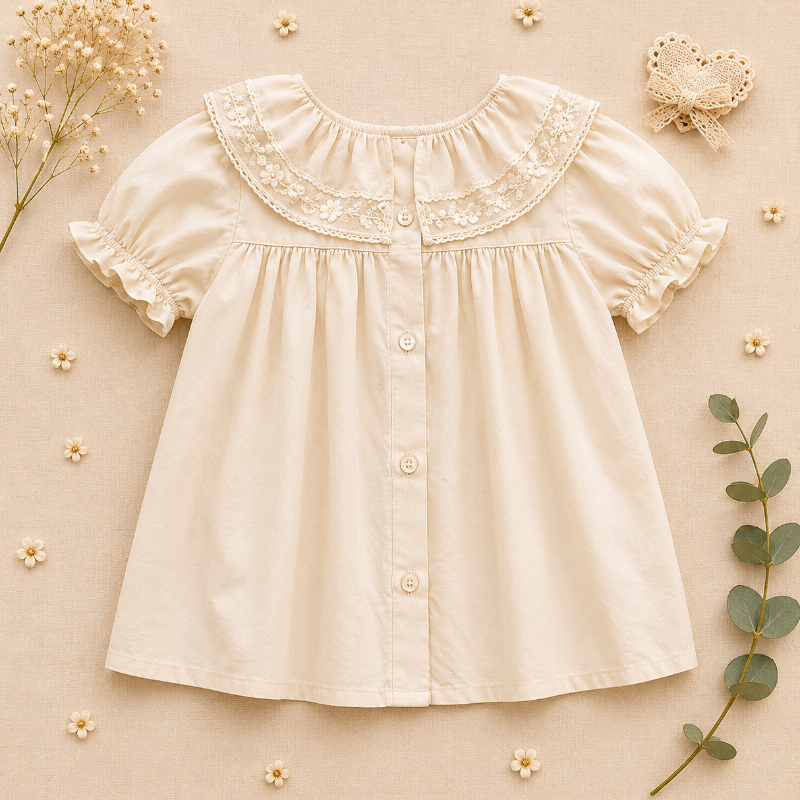Ruffle Collar Top – Elegant & Comfortable – Top with Decorative Collar and Puff Sleeves
