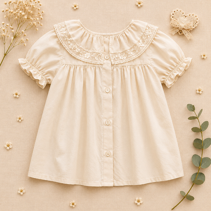 Ruffle Collar Top – Elegant & Comfortable – Top with Decorative Collar and Puff Sleeves