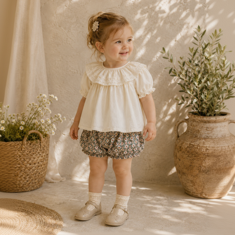 Ruffle Collar Top – Elegant & Comfortable – Top with Decorative Collar and Puff Sleeves