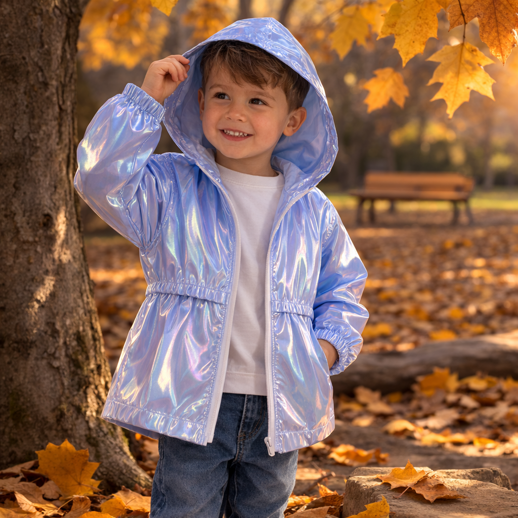 LumiBreeze – Shiny & Light – Children's Rain Jacket with Hood