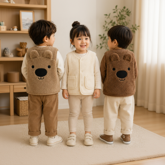 Kids Fleece Vest | Insulated Lining | Bear Design Unisex for Boys