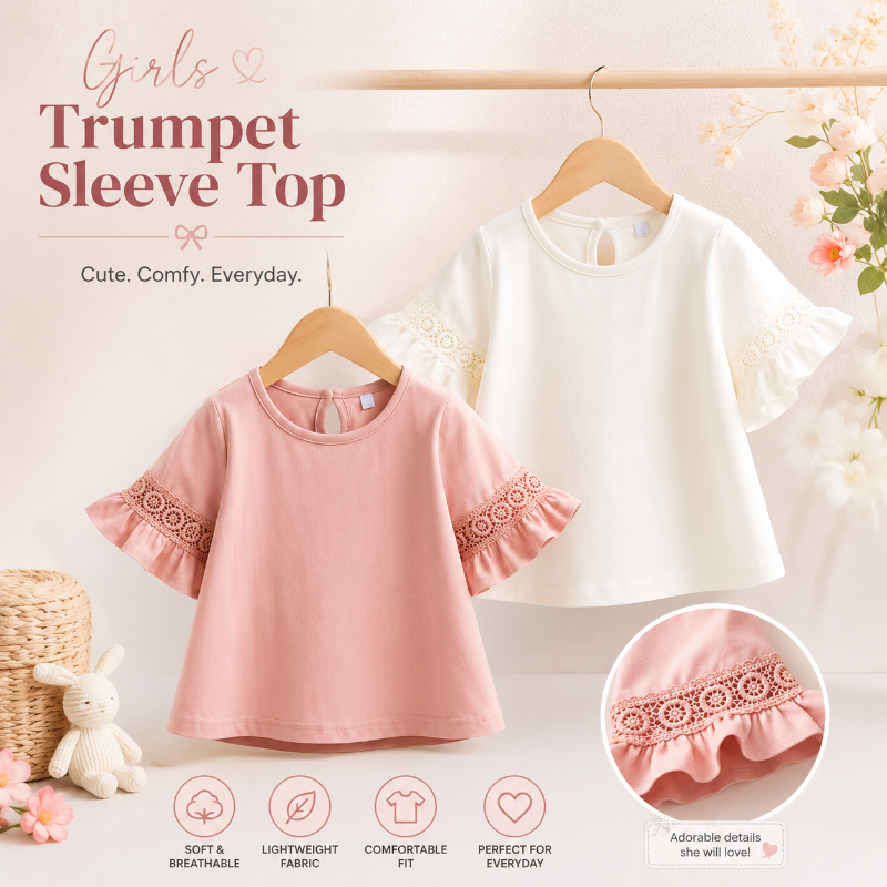 Girls Trumpet Sleeve Top – Elegant & Comfort – Lace Sleeve