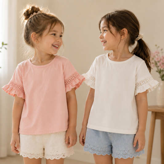 Kids Girls Trumpet Sleeve Top | Lace Sleeves | Structured Boys and