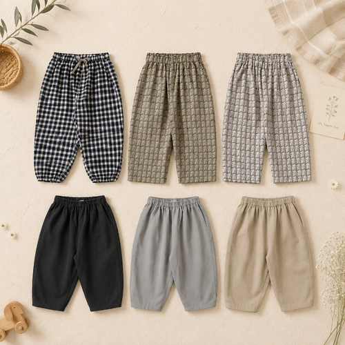 Plaid Cotton Pants – Lightweight & Breathable – Casual Balloon/Harem Style Pants