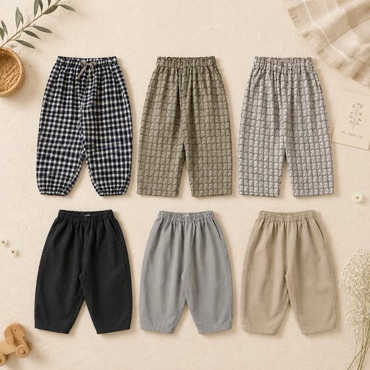 Plaid Cotton Pants – Lightweight & Breathable – Casual Balloon/Harem Style Pants