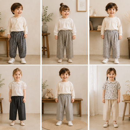 Plaid Cotton Pants – Lightweight & Breathable – Casual Balloon/Harem Style Pants