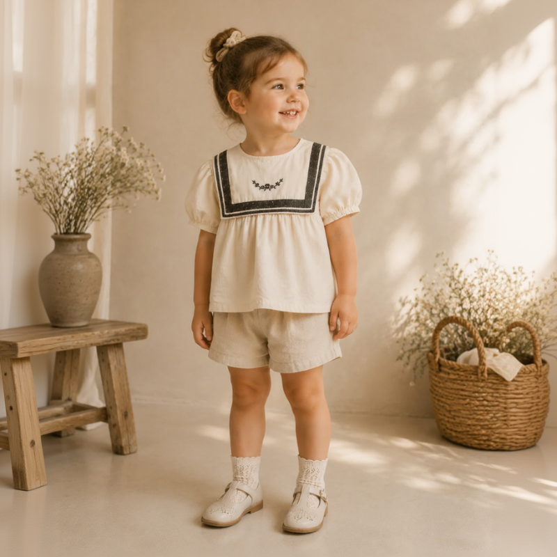 Sailor Top – Elegant & Comfortable – Shirt with Lace Details and Puff Sleeves