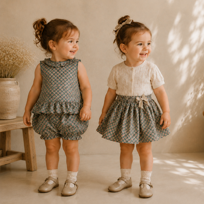 Matching Set – Comfortable & Daisy Print – Bloomer, Skirt & Blouse