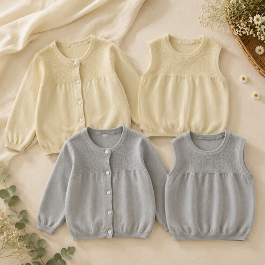 Kids Knit Set | Vest and Cardigan | Two Piece Outfit Unisex Design