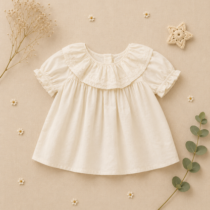 Ruffle Collar Top – Elegant & Comfortable – Top with Decorative Collar and Puff Sleeves