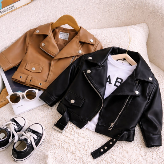 Kids Leather Jacket | Printed Design | Structured Fit Soft Fabric