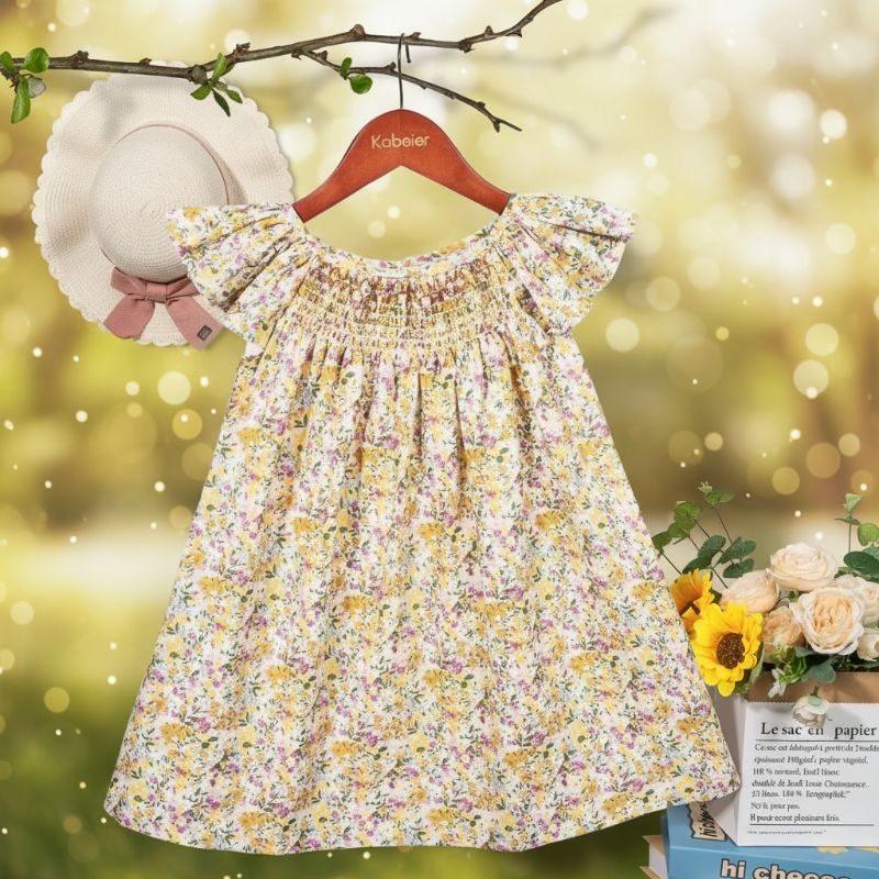 Floral Dress – Light & Airy – Girls Flutter Sleeve Dress