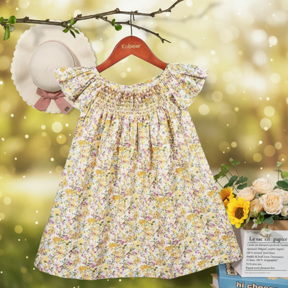 Floral Dress – Light & Airy – Girls Flutter Sleeve Dress