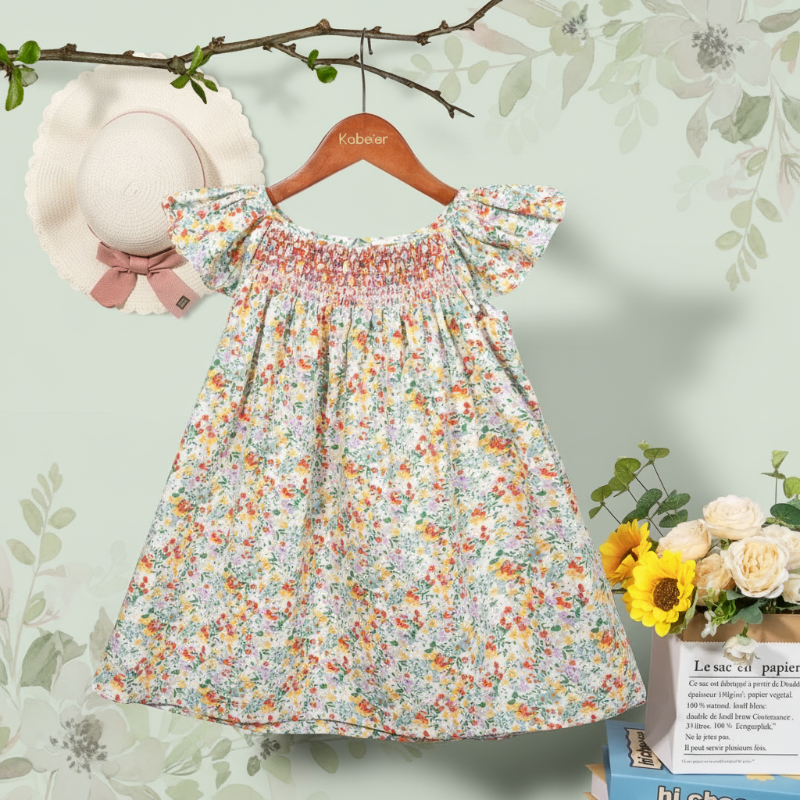 Floral Dress – Light & Airy – Girls Flutter Sleeve Dress