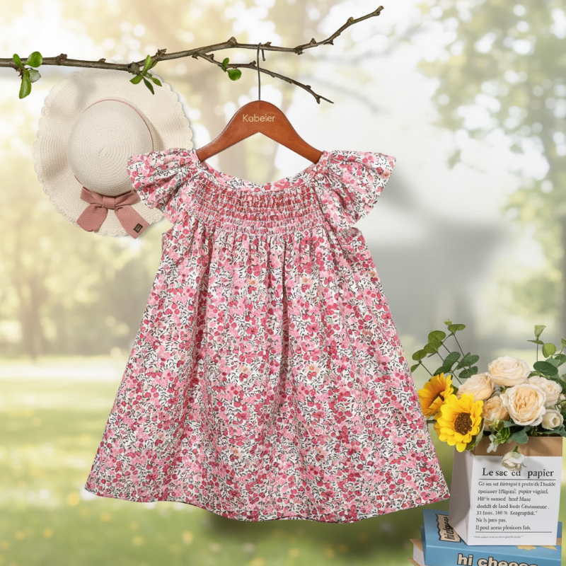 Floral Dress – Light & Airy – Girls Flutter Sleeve Dress
