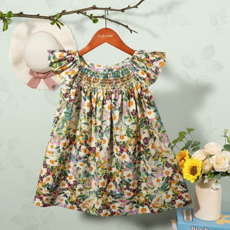Floral Dress – Light & Airy – Girls Flutter Sleeve Dress