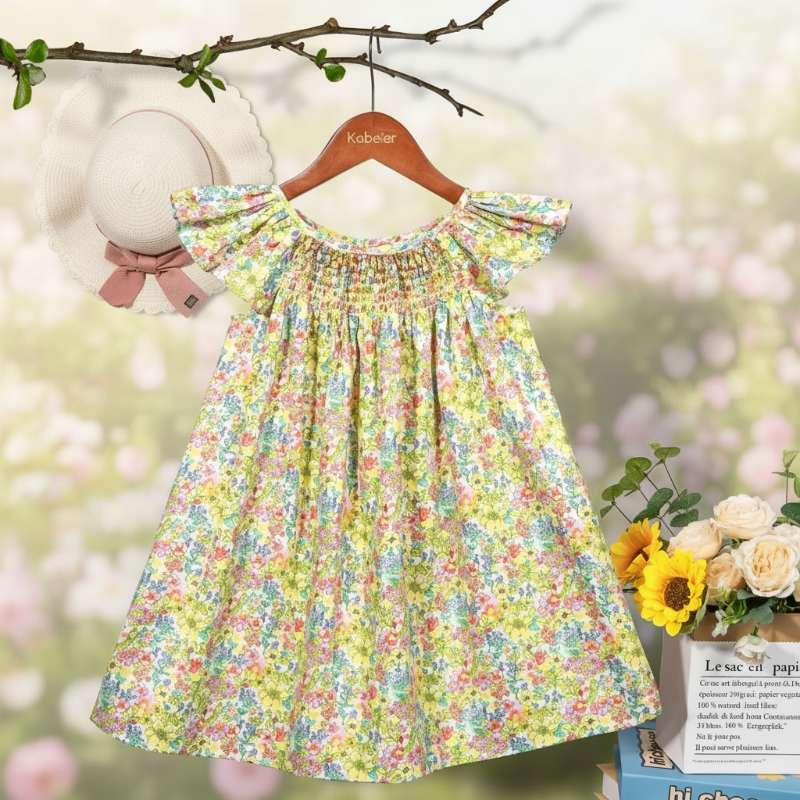 Floral Dress – Light & Airy – Girls Flutter Sleeve Dress