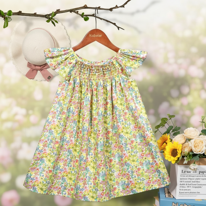 Floral Dress – Light & Airy – Girls Flutter Sleeve Dress